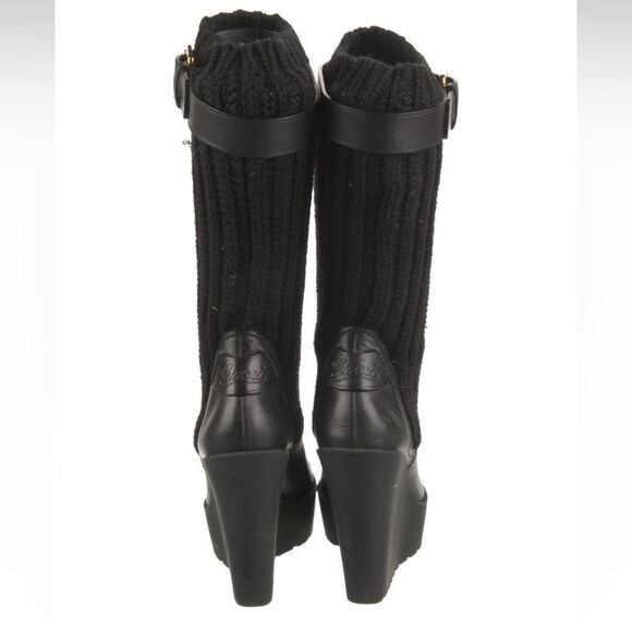 Gucci Black Wedge Boots with Knit Design - Picture 4 of 9
